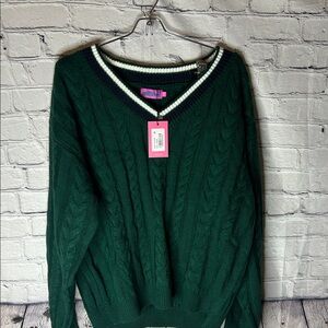 NWT Edikted Green V-Neck Sweater with White Trim size medium